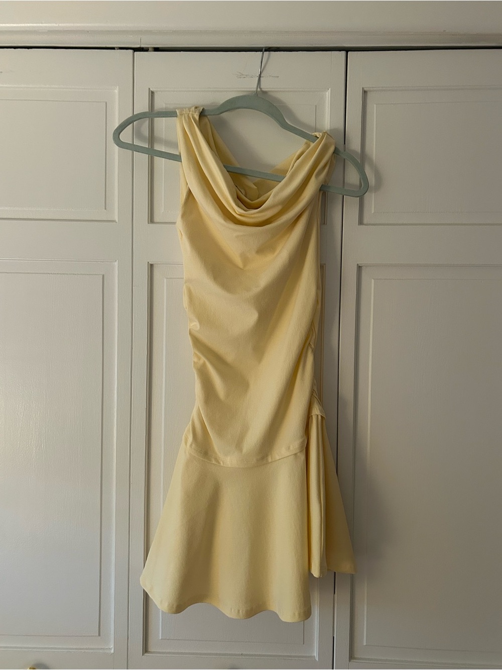 Zara Pale Yellow Cowl Neck Mini Dress